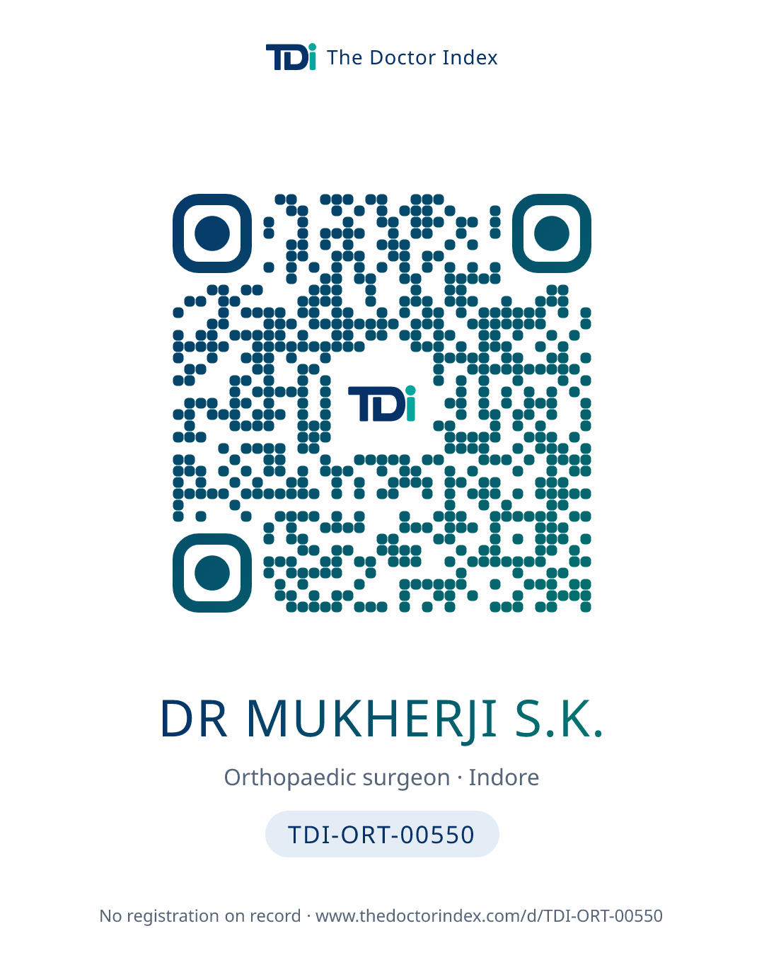 QR card for Dr Mukherji S.K., TDI-ORT-00550