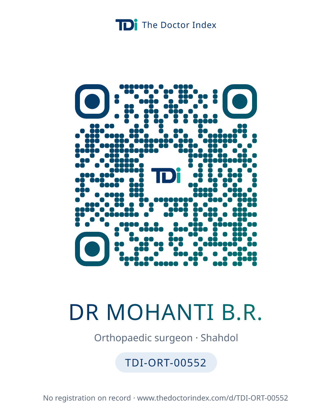 QR card for Dr Mohanti B.R., TDI-ORT-00552