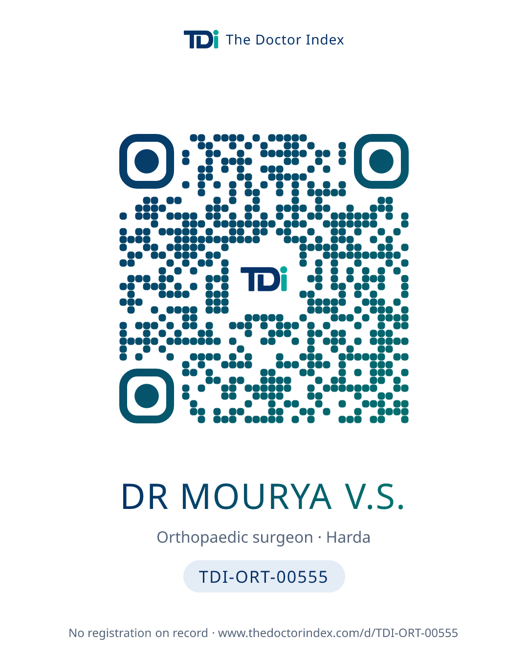 QR card for Dr Mourya V.S., TDI-ORT-00555