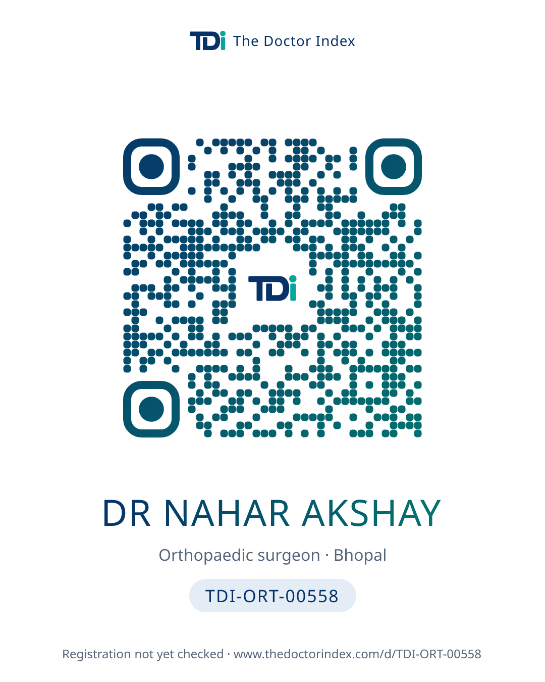 QR card for Dr Nahar Akshay, TDI-ORT-00558