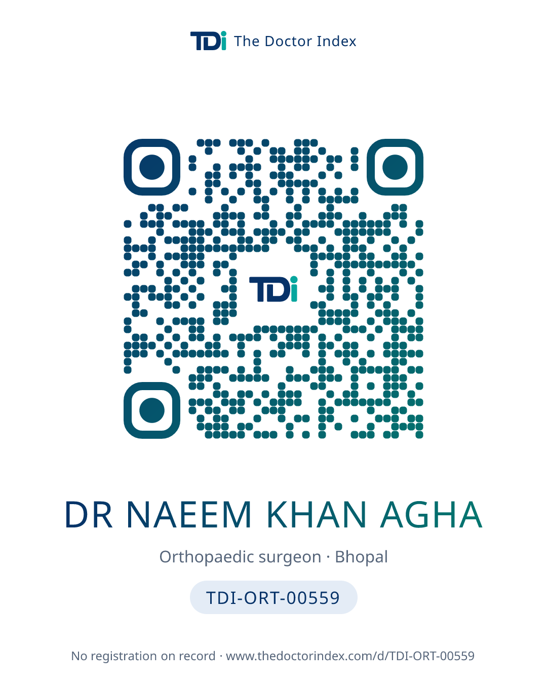 QR card for Dr Naeem Khan Agha, TDI-ORT-00559