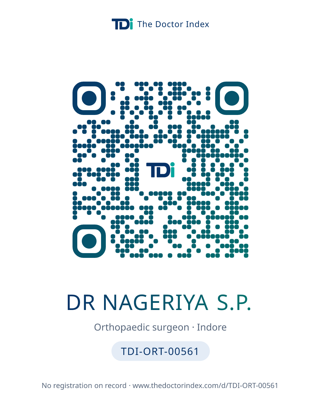 QR card for Dr Nageriya S.P., TDI-ORT-00561