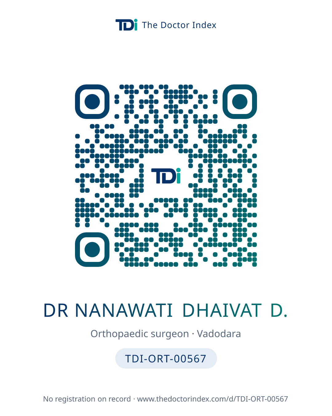 QR card for Dr Nanawati Dhaivat D., TDI-ORT-00567