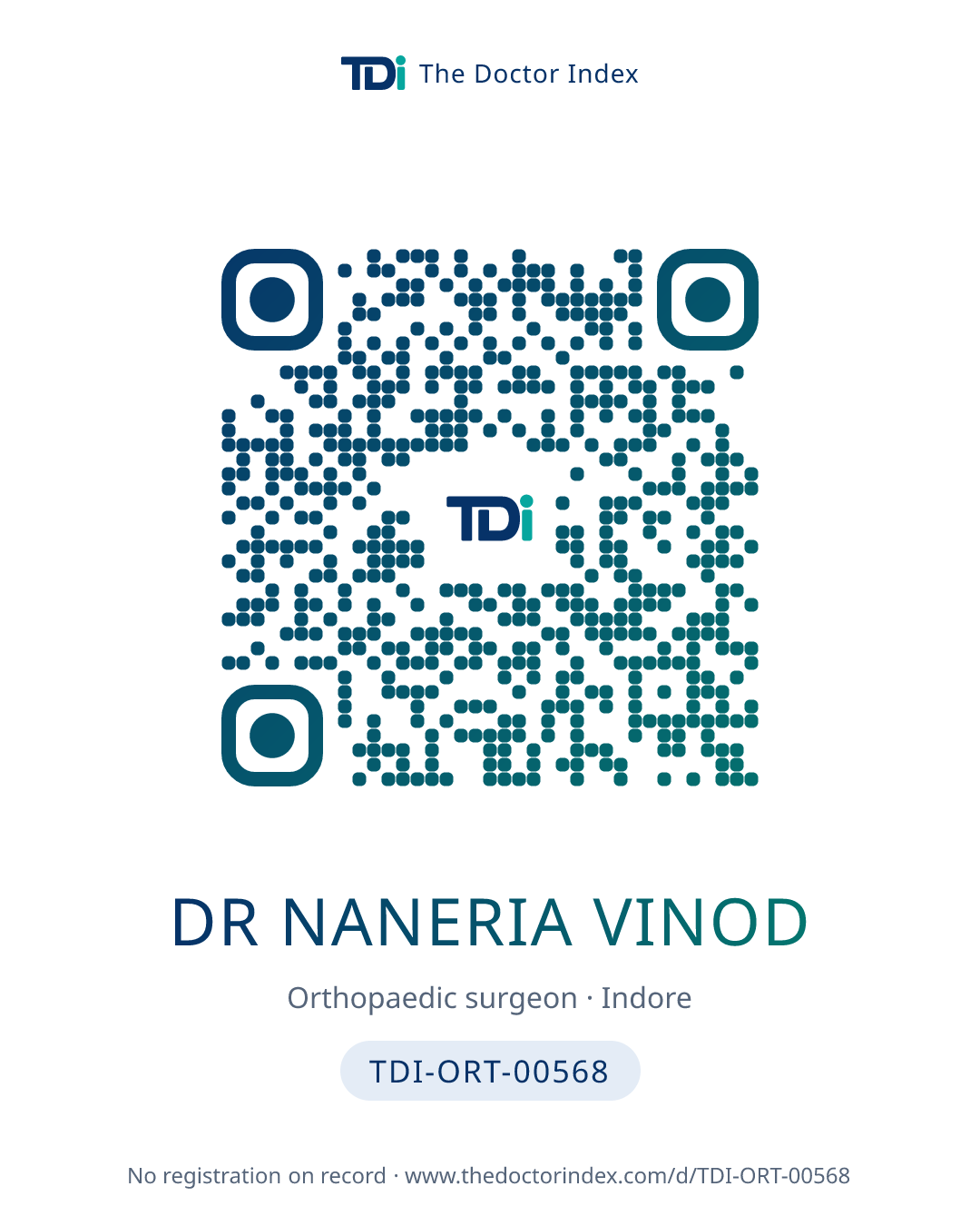 QR card for Dr Naneria Vinod, TDI-ORT-00568
