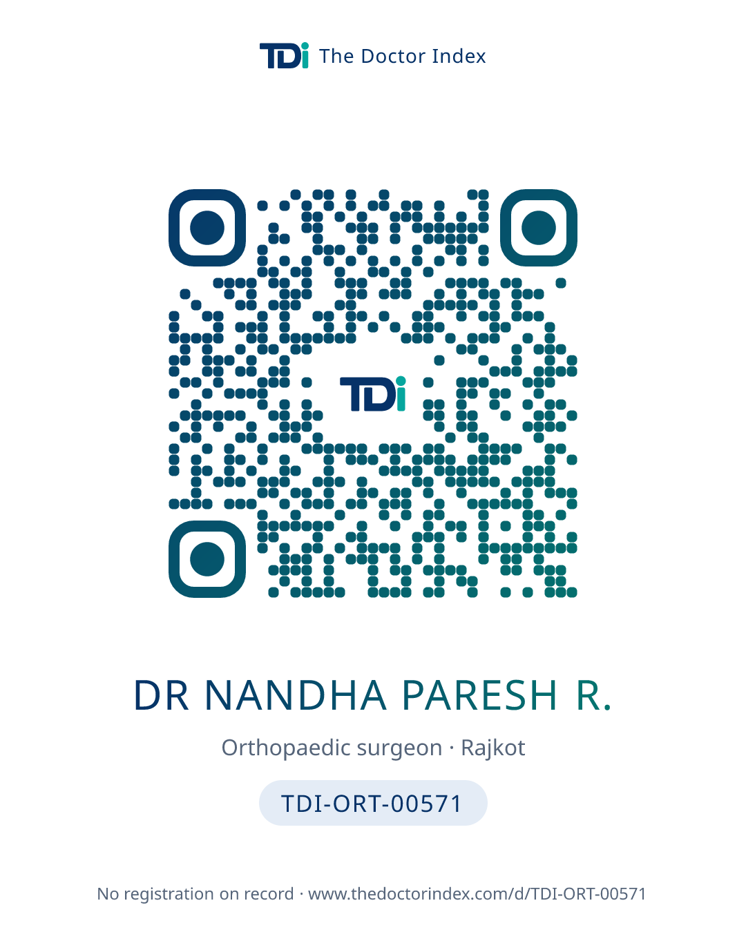 QR card for Dr Nandha Paresh R., TDI-ORT-00571