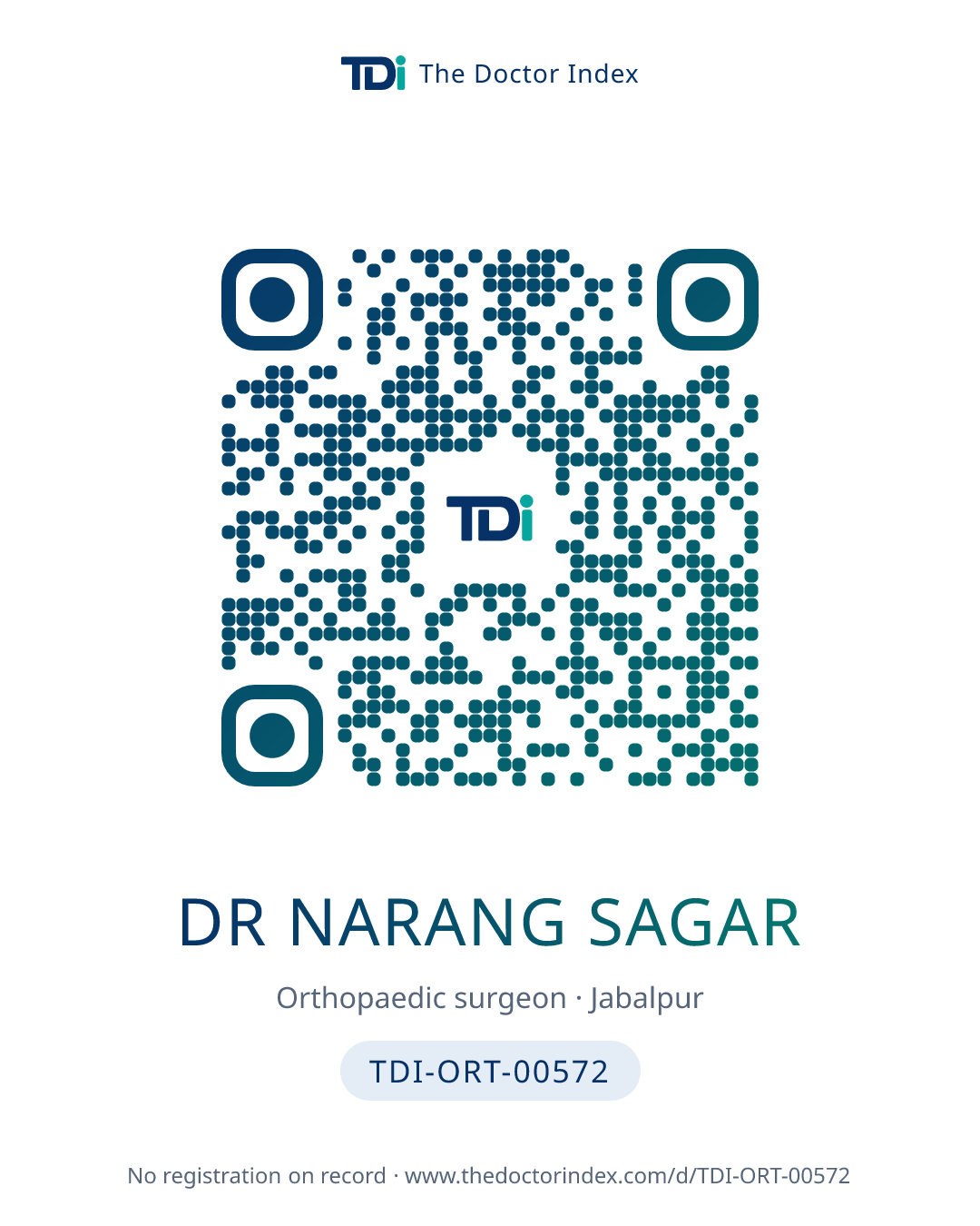 QR card for Dr Narang Sagar, TDI-ORT-00572