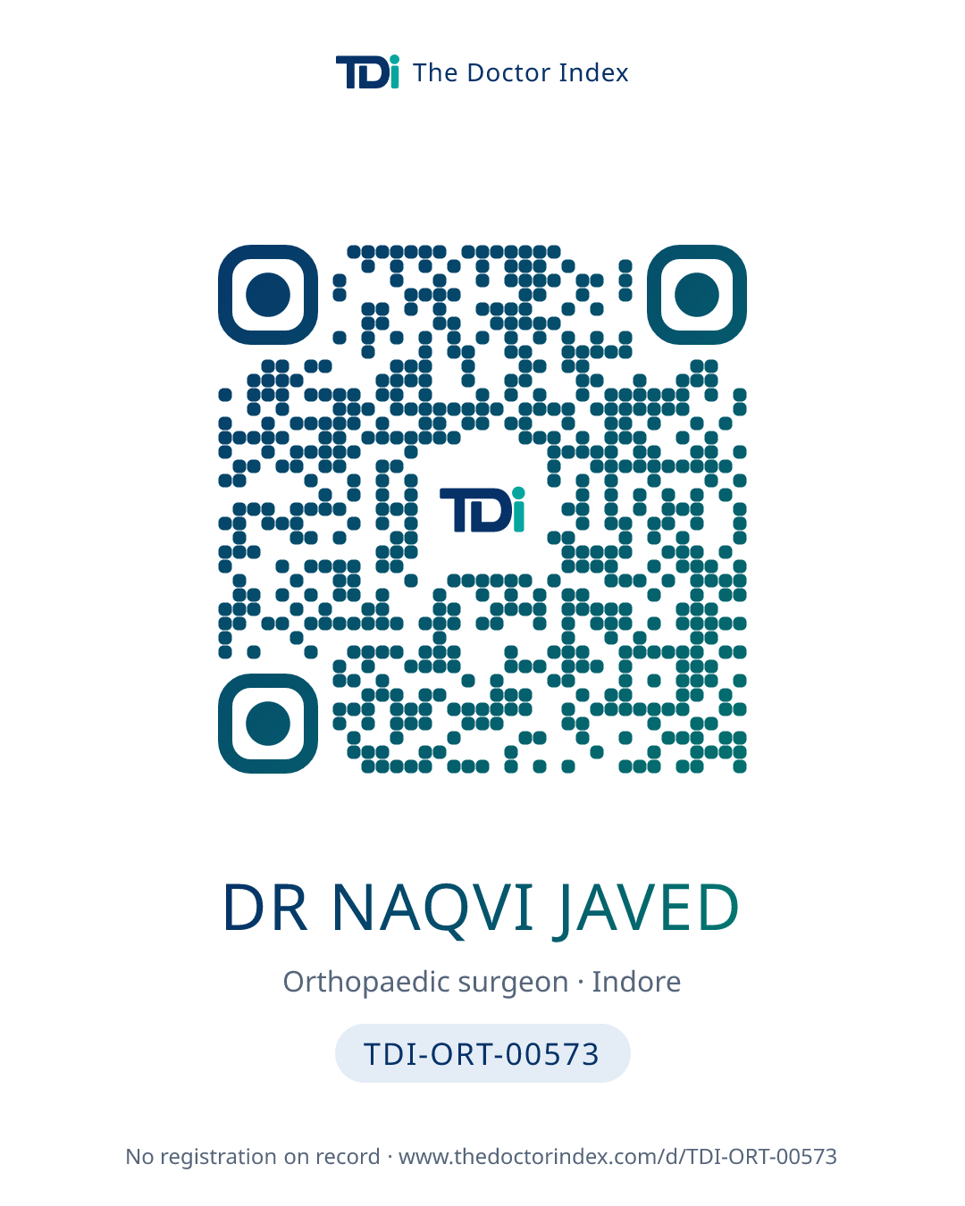 QR card for Dr Naqvi Javed, TDI-ORT-00573