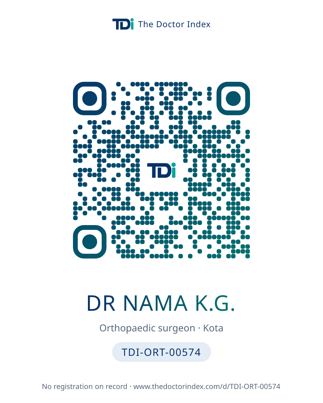 QR card for Dr Nama K.G., TDI-ORT-00574