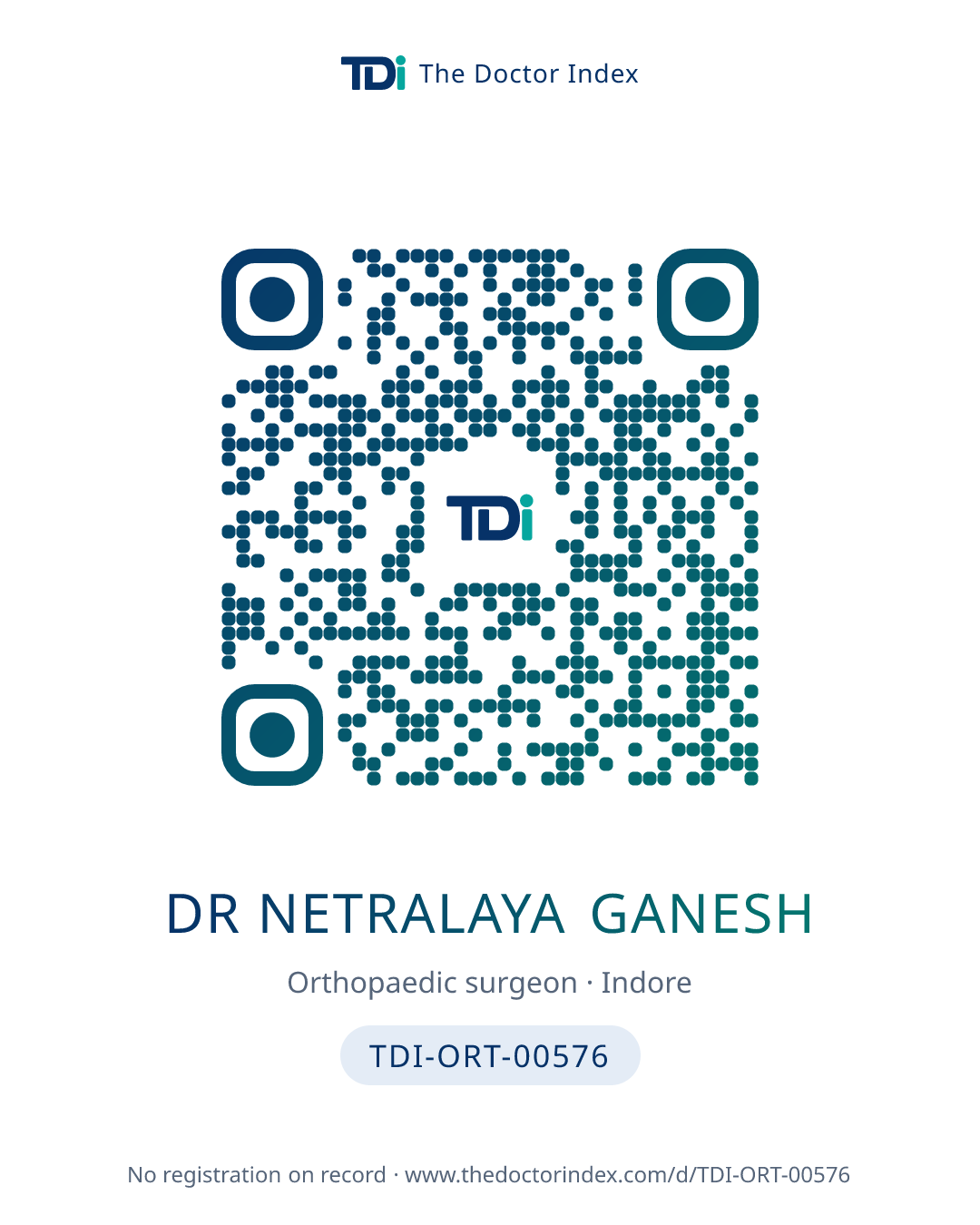 QR card for Dr Netralaya Ganesh, TDI-ORT-00576