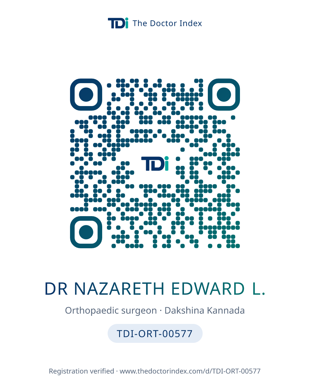 QR card for Dr Nazareth Edward L., TDI-ORT-00577