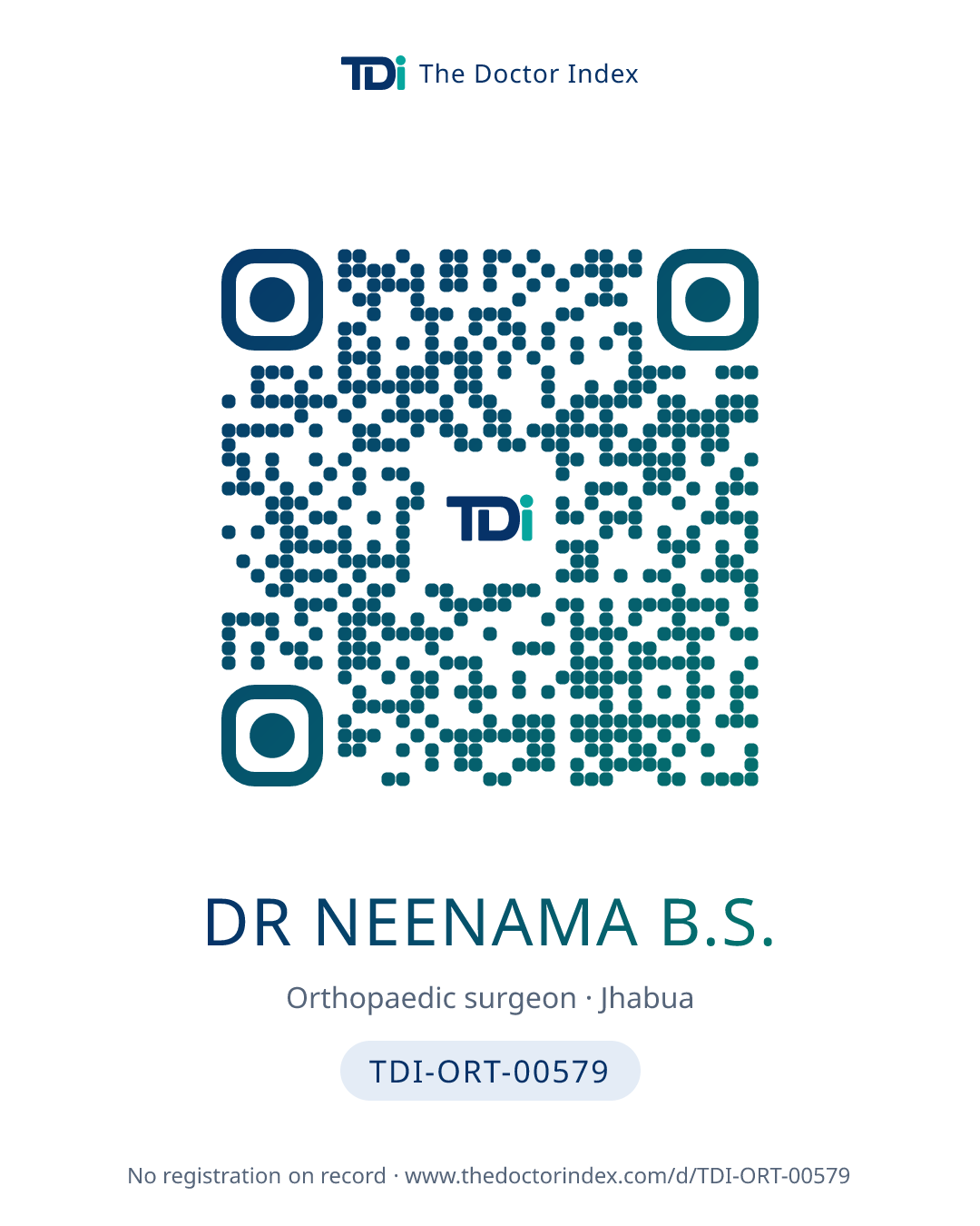 QR card for Dr Neenama B.S., TDI-ORT-00579