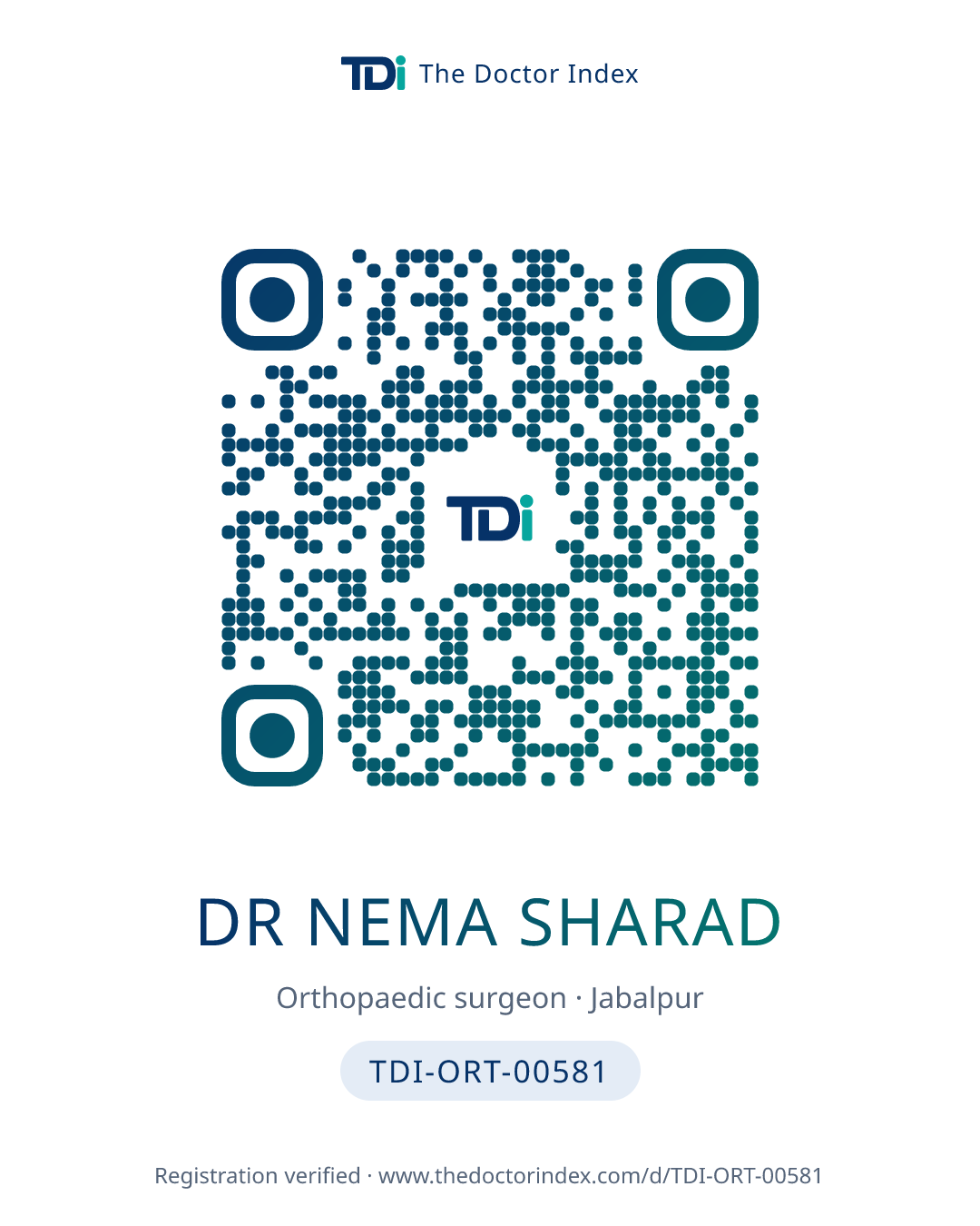QR card for Dr Nema Sharad, TDI-ORT-00581