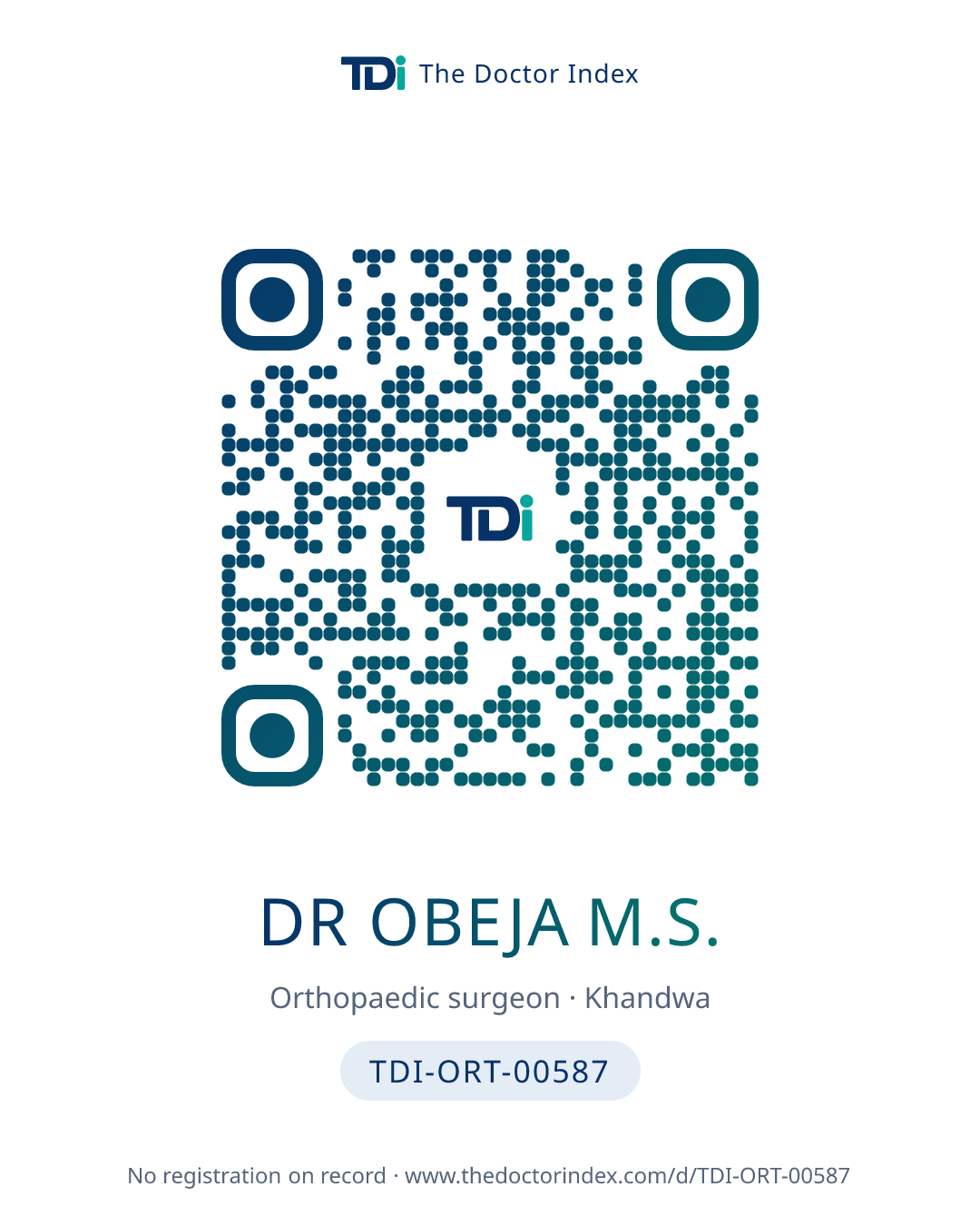 QR card for Dr Obeja M.S., TDI-ORT-00587