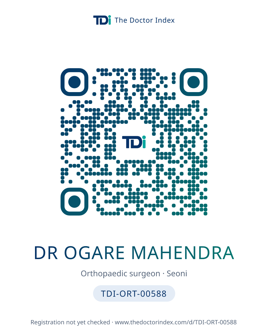 QR card for Dr Ogare Mahendra, TDI-ORT-00588