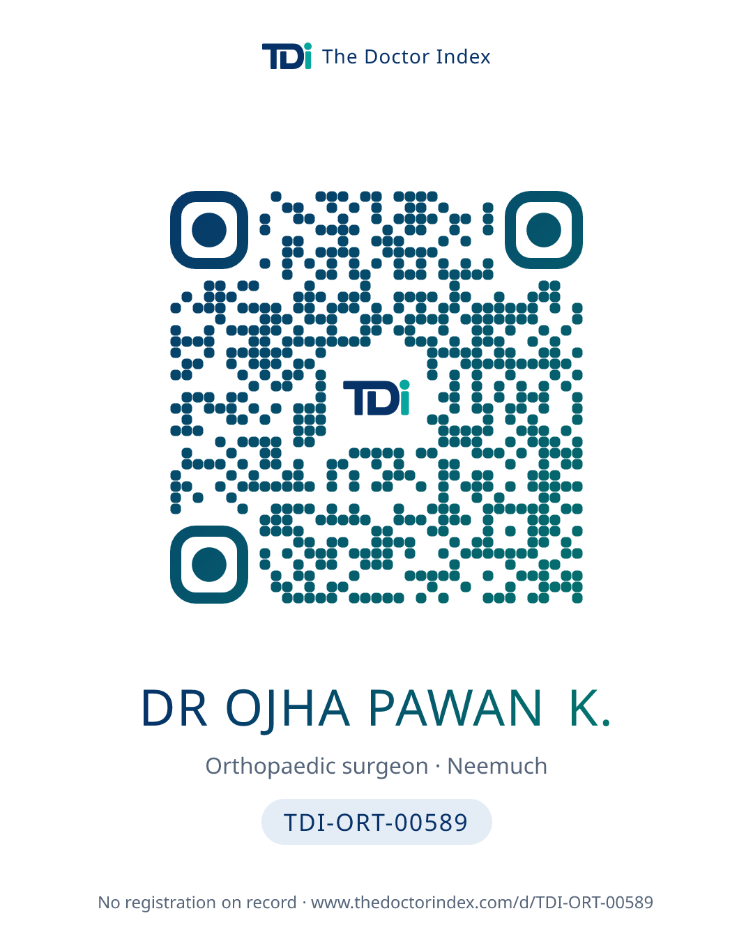 QR card for Dr Ojha Pawan K., TDI-ORT-00589
