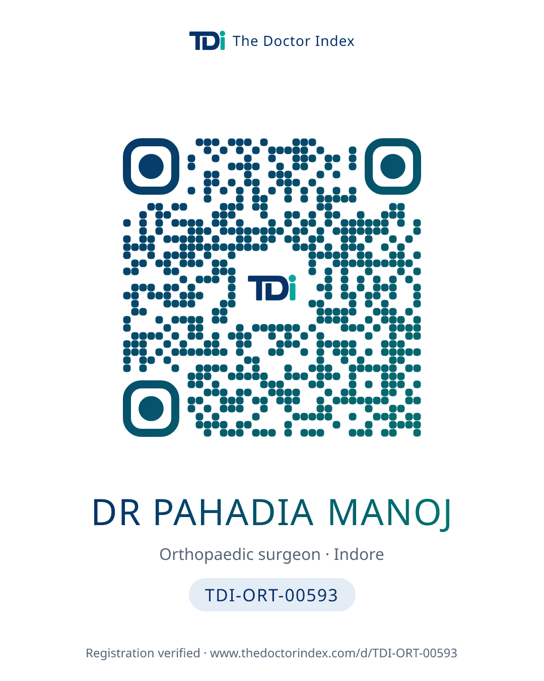 QR card for Dr Pahadia Manoj, TDI-ORT-00593