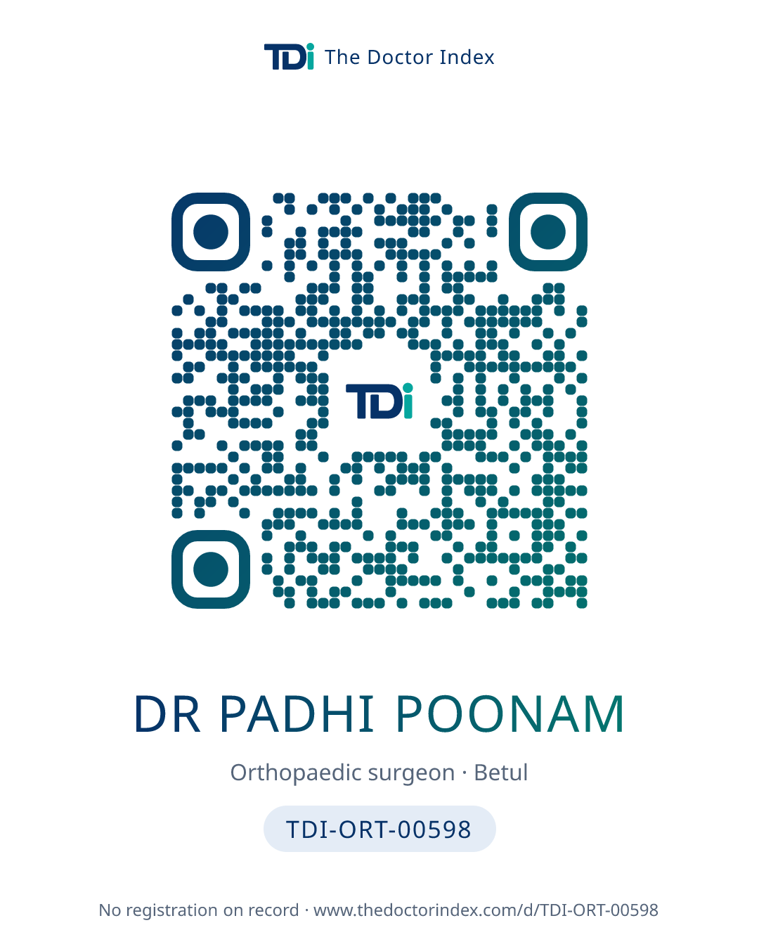 QR card for Dr Padhi Poonam, TDI-ORT-00598