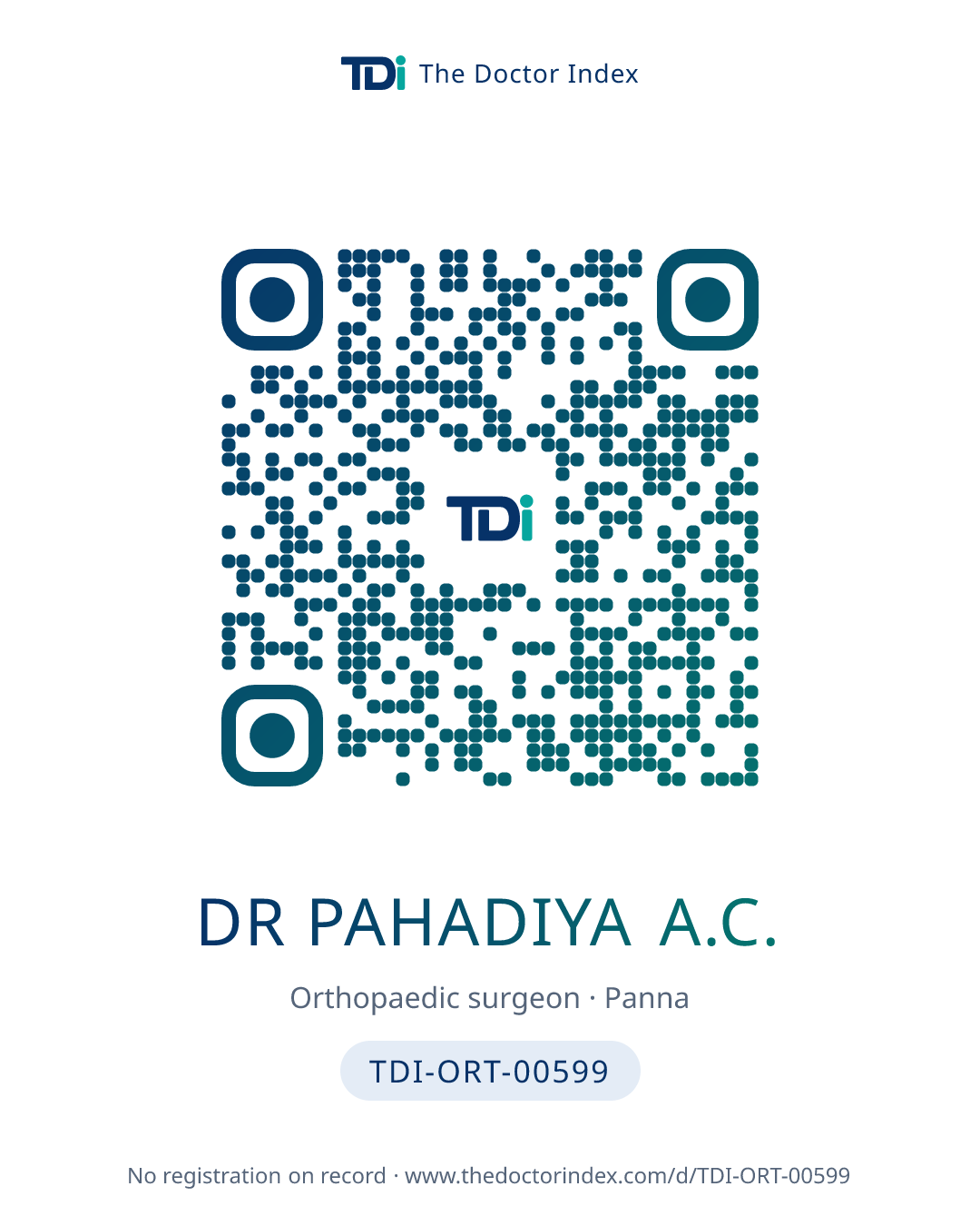 QR card for Dr Pahadiya A.C., TDI-ORT-00599