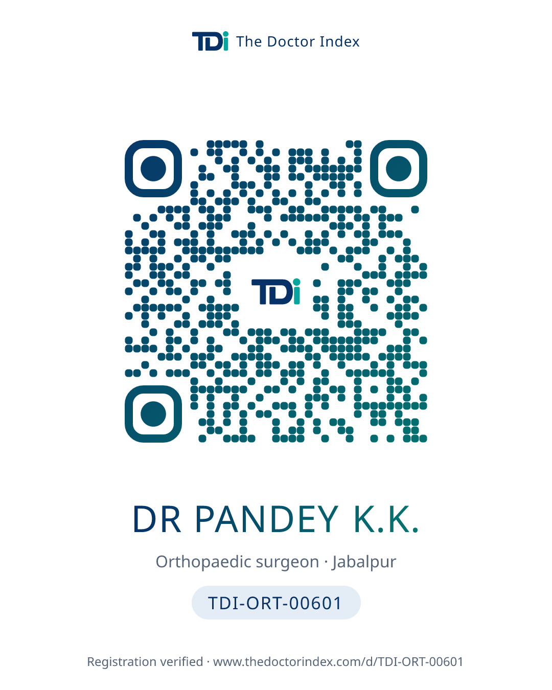 QR card for Dr Pandey K.K., TDI-ORT-00601