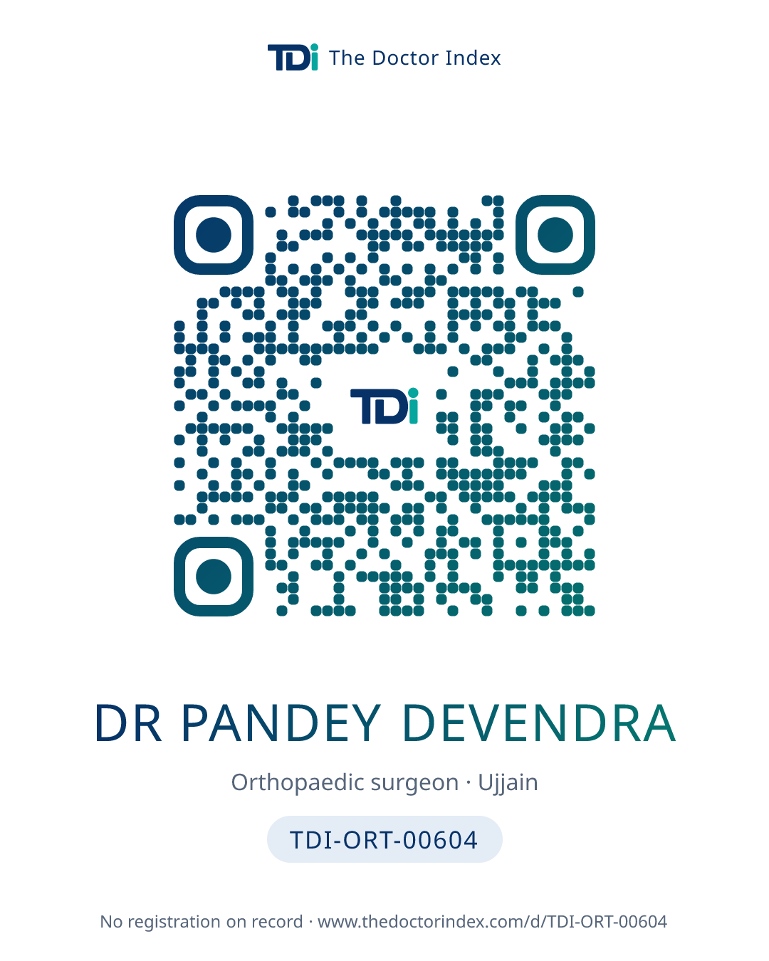 QR card for Dr Pandey Devendra, TDI-ORT-00604