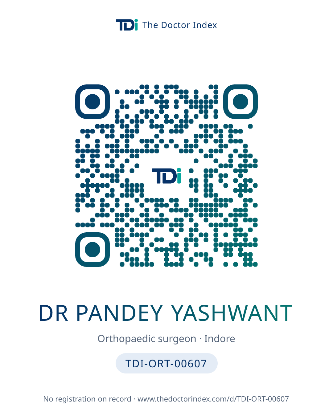 QR card for Dr Pandey Yashwant, TDI-ORT-00607
