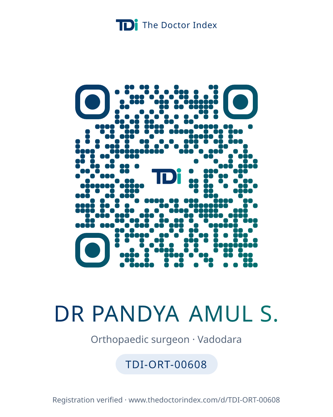 QR card for Dr Pandya Amul S., TDI-ORT-00608