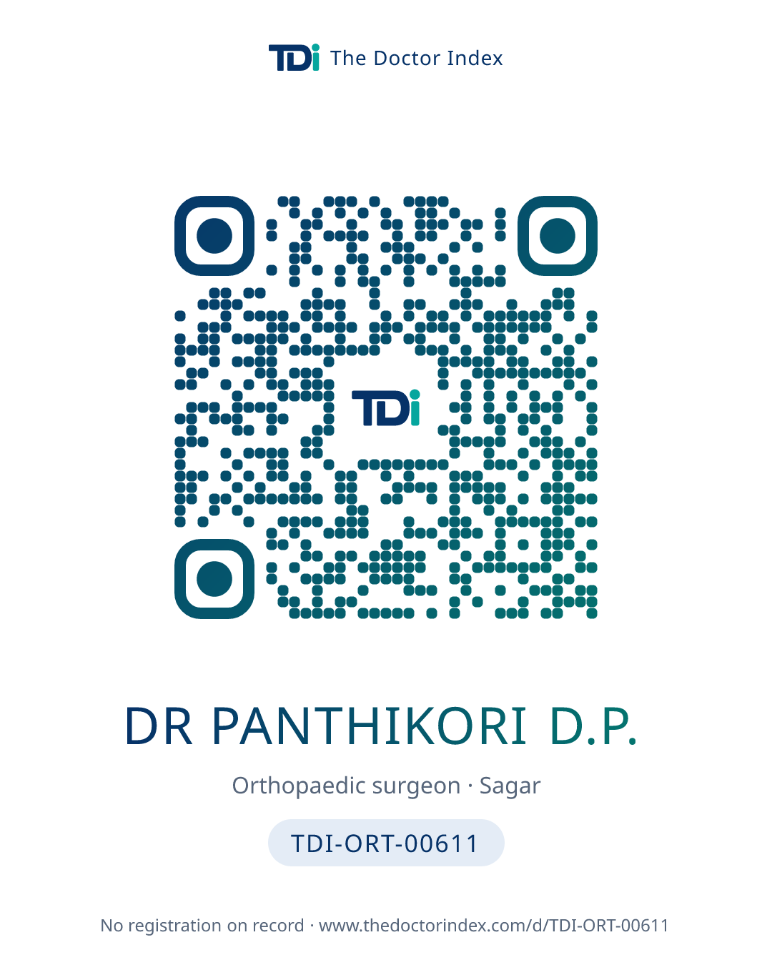 QR card for Dr Panthikori D.P., TDI-ORT-00611