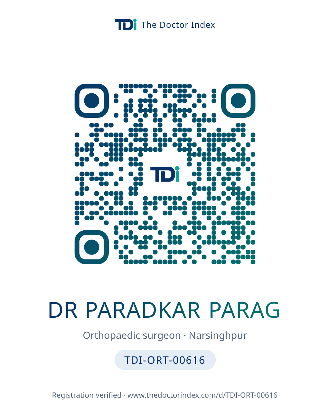 QR card for Dr Paradkar Parag, TDI-ORT-00616
