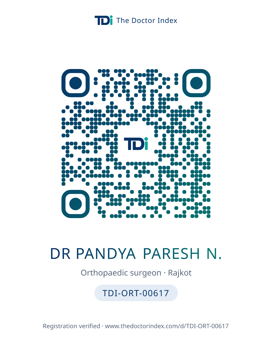 QR card for Dr Pandya Paresh N., TDI-ORT-00617