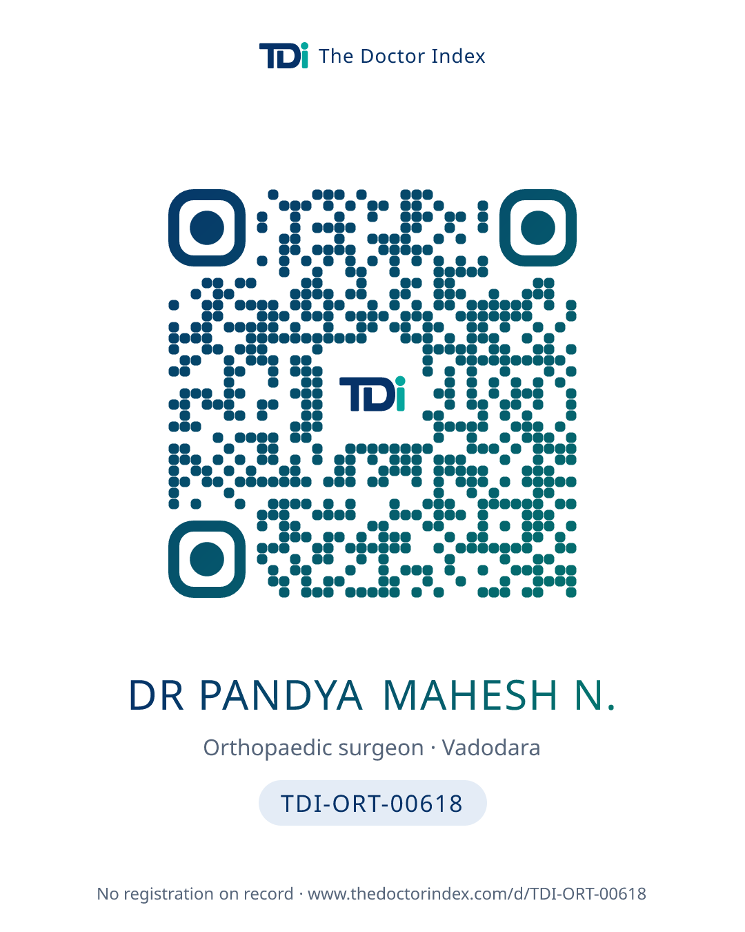 QR card for Dr Pandya Mahesh N., TDI-ORT-00618