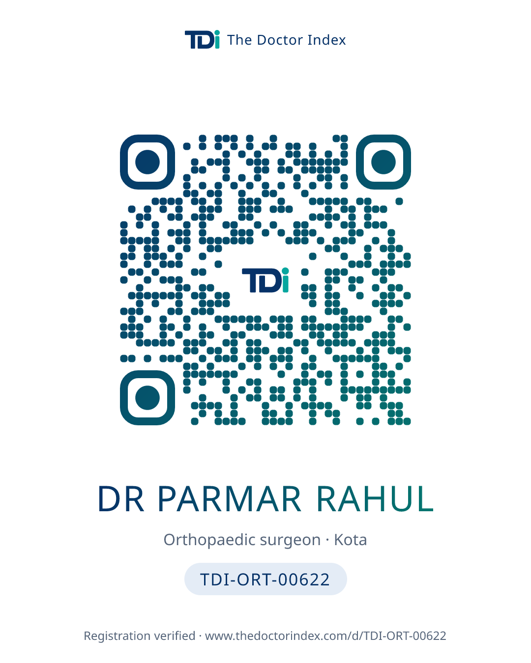 QR card for Dr Parmar Rahul, TDI-ORT-00622