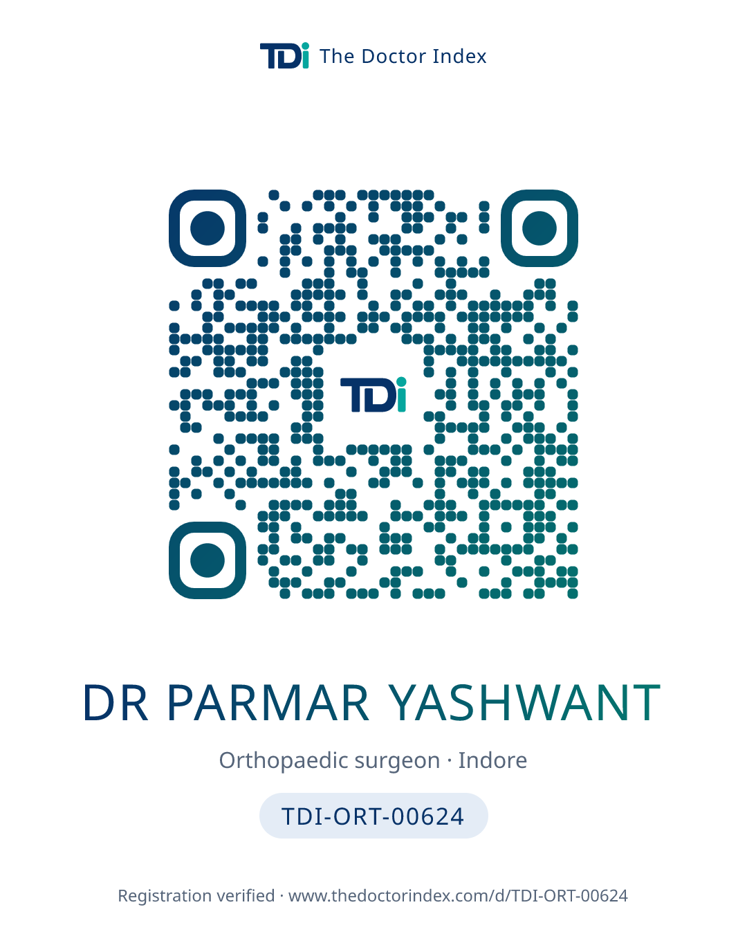 QR card for Dr Parmar Yashwant, TDI-ORT-00624