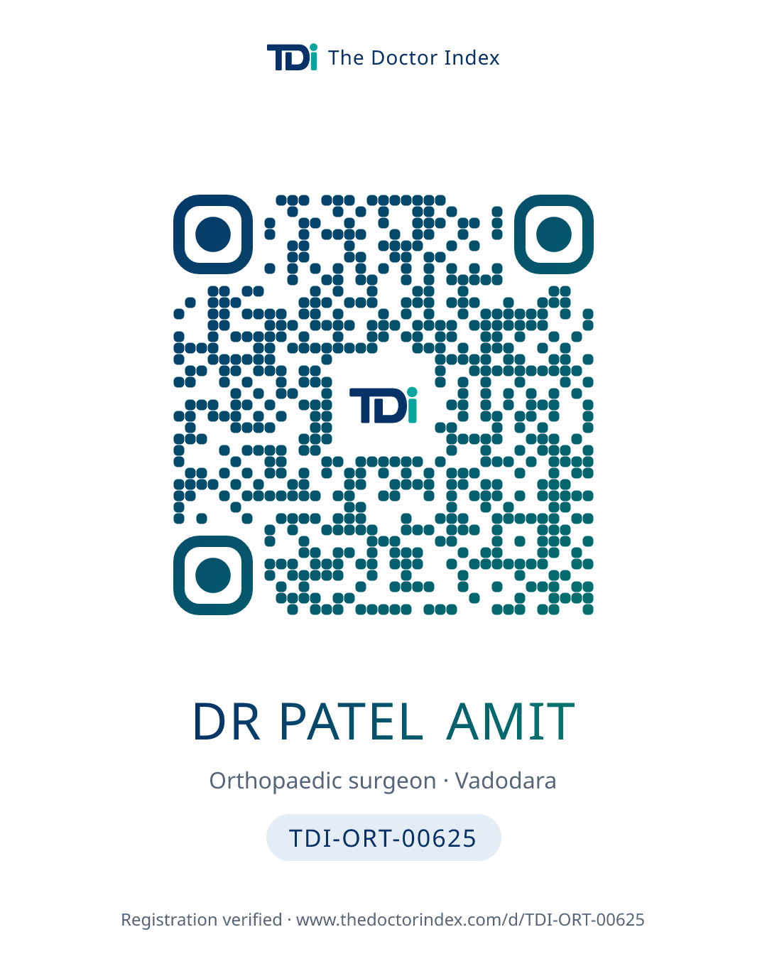 QR card for Dr Patel Amit, TDI-ORT-00625