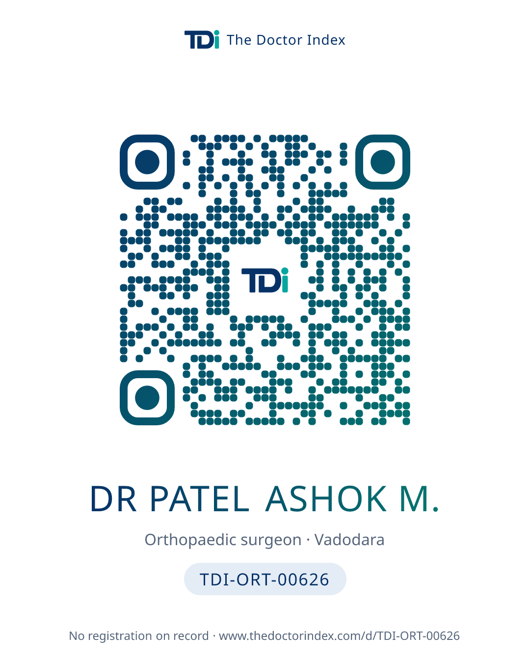 QR card for Dr Patel Ashok M., TDI-ORT-00626