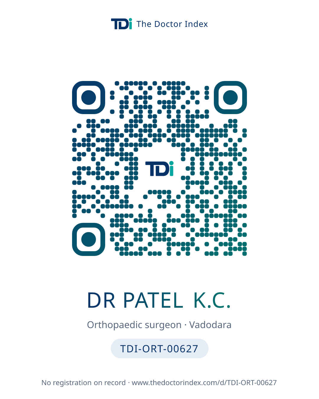 QR card for Dr Patel K.C., TDI-ORT-00627