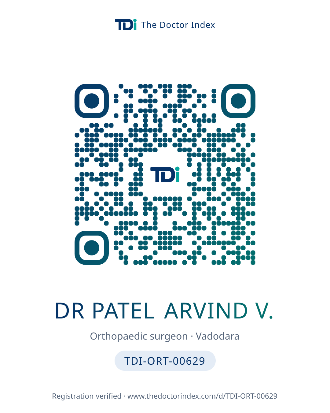 QR card for Dr Patel Arvind V., TDI-ORT-00629