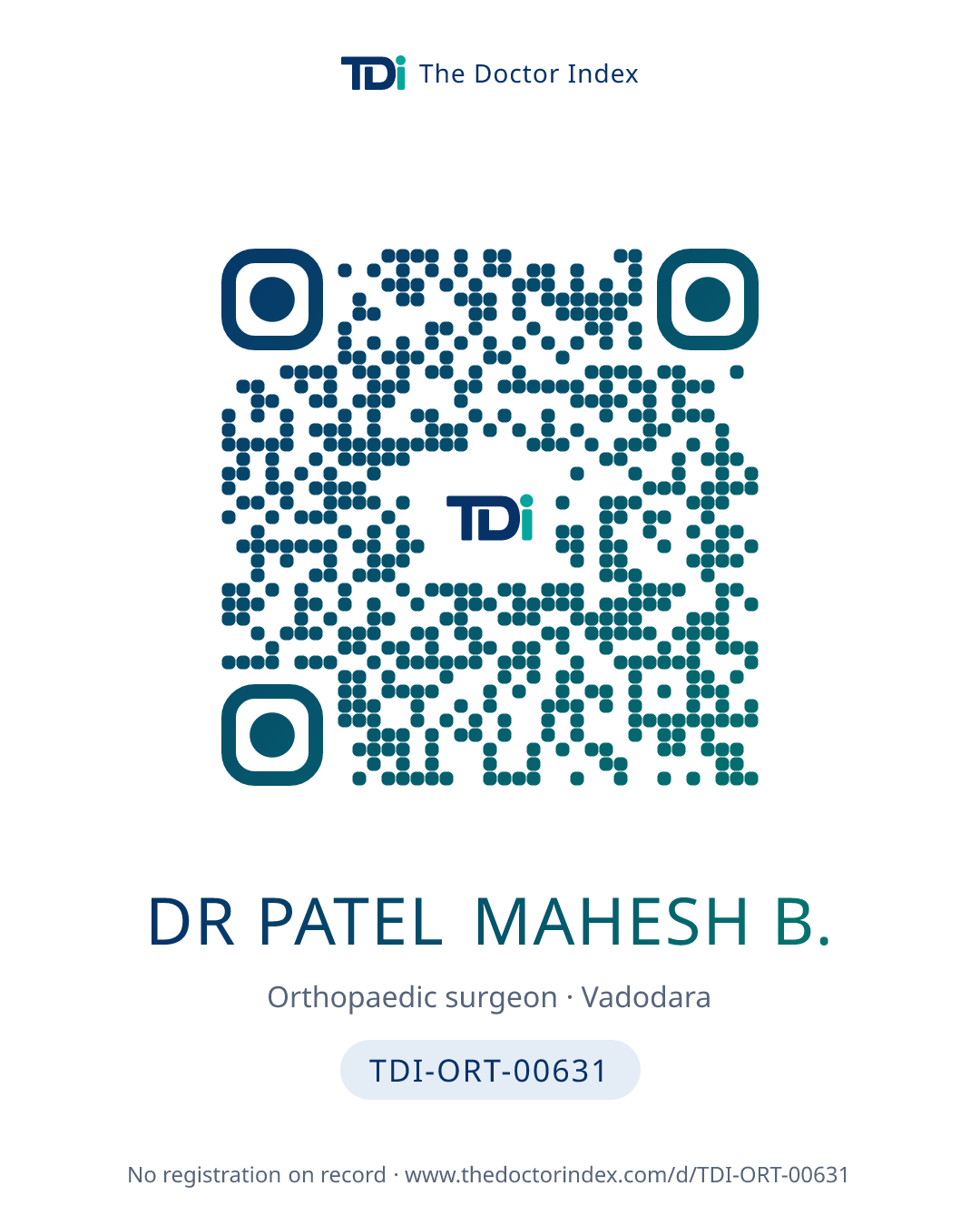 QR card for Dr Patel Mahesh B., TDI-ORT-00631