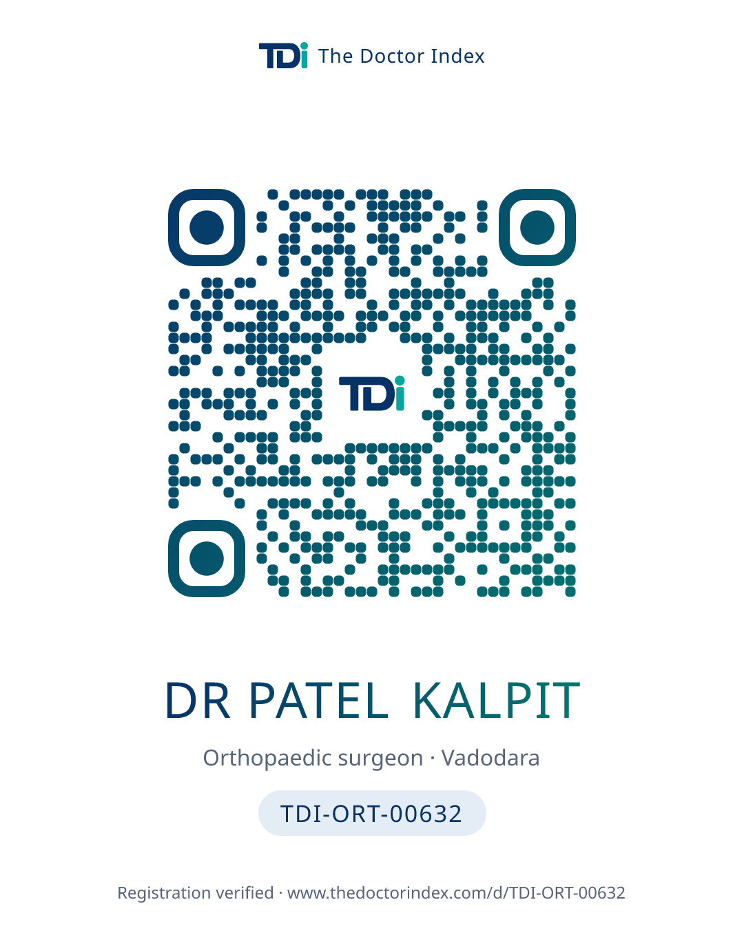 QR card for Dr Patel Kalpit, TDI-ORT-00632