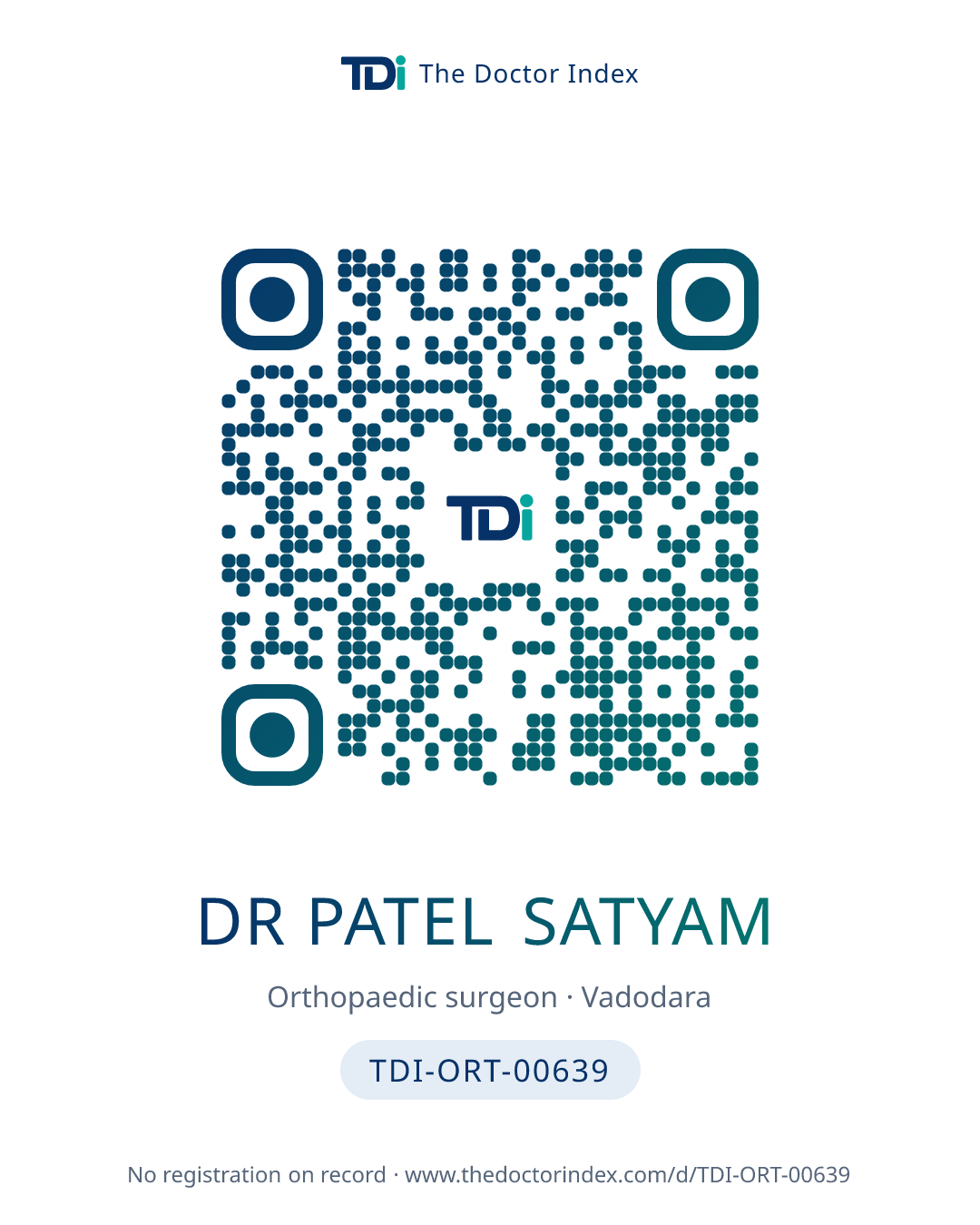 QR card for Dr Patel Satyam, TDI-ORT-00639