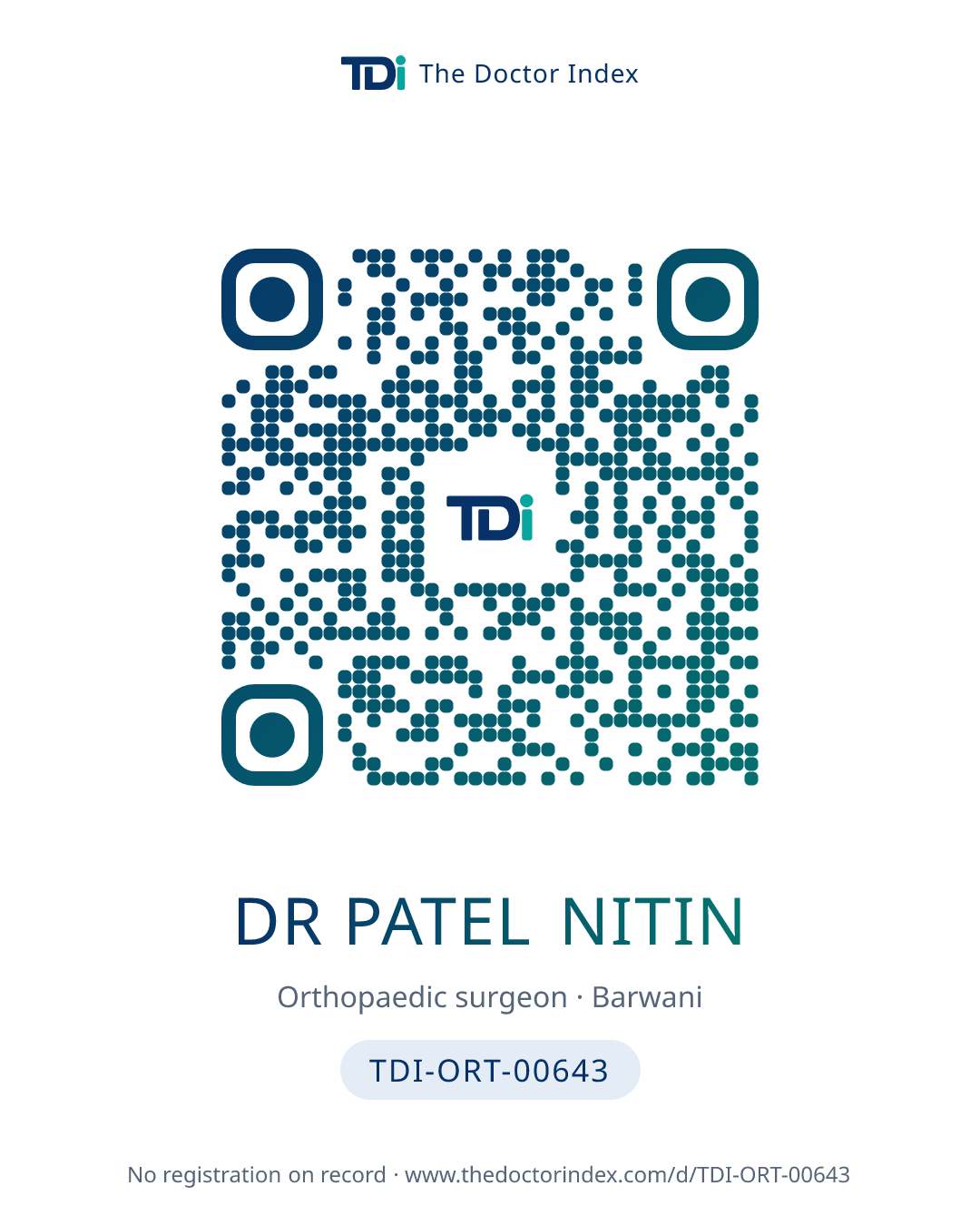QR card for Dr Patel Nitin, TDI-ORT-00643