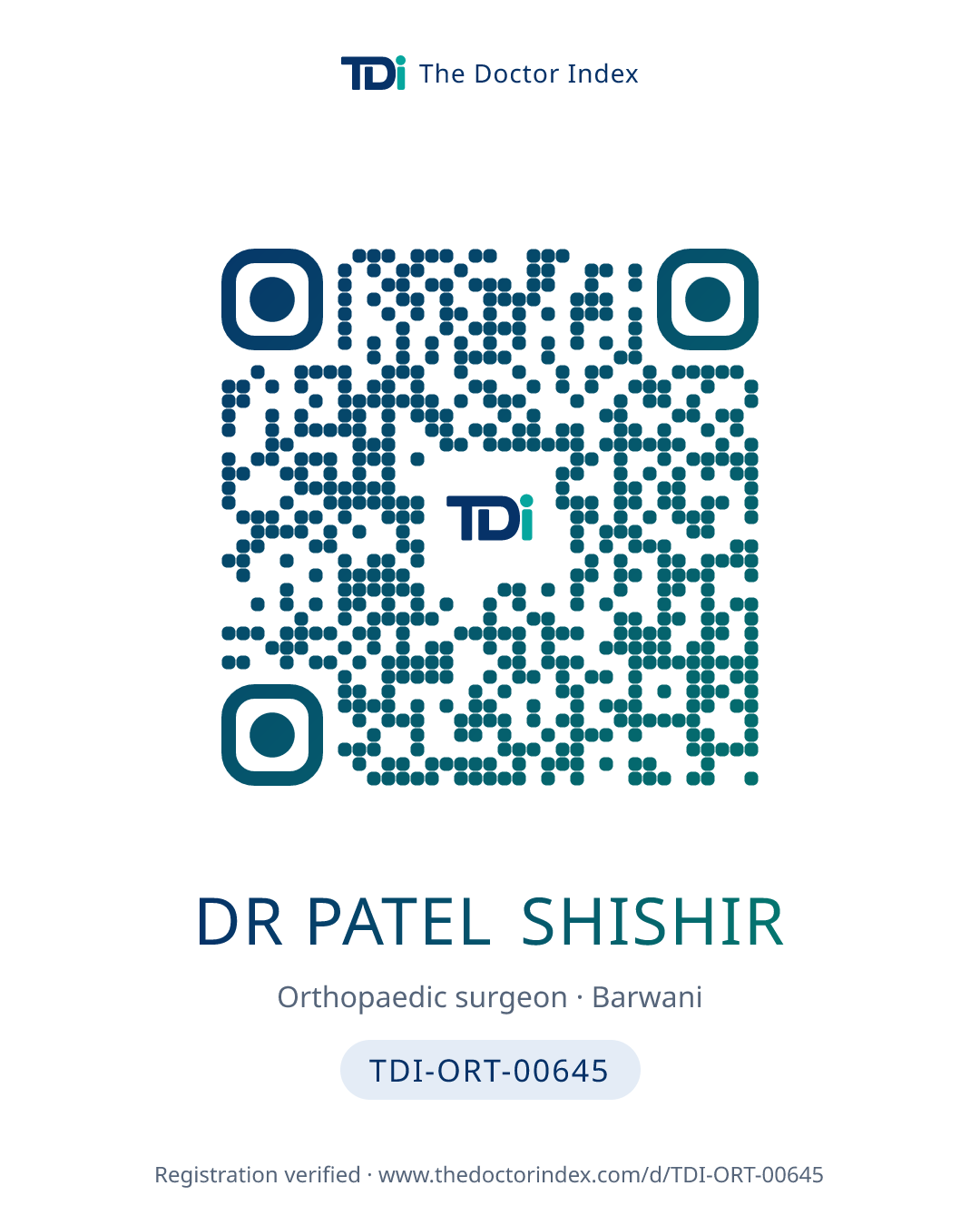 QR card for Dr Patel Shishir, TDI-ORT-00645