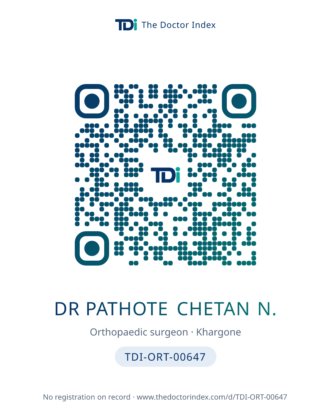 QR card for Dr Pathote Chetan N., TDI-ORT-00647