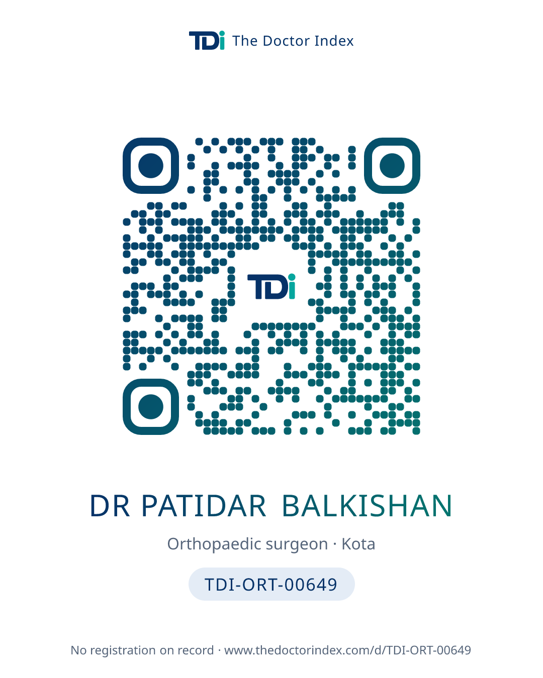 QR card for Dr Patidar Balkishan, TDI-ORT-00649