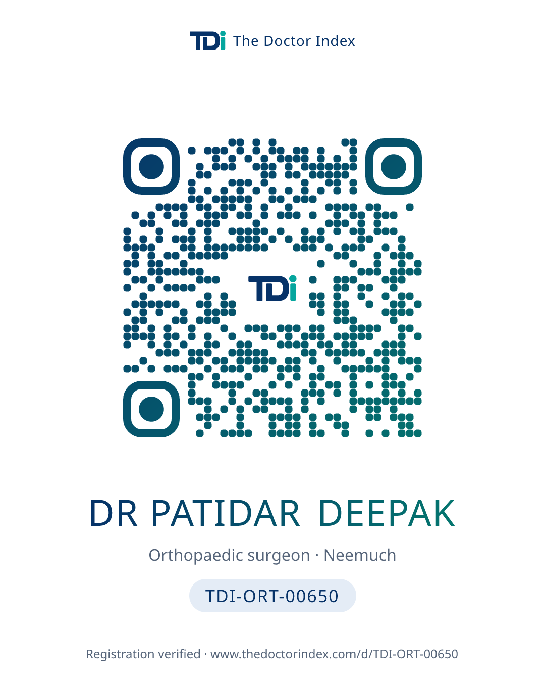 QR card for Dr Patidar Deepak, TDI-ORT-00650