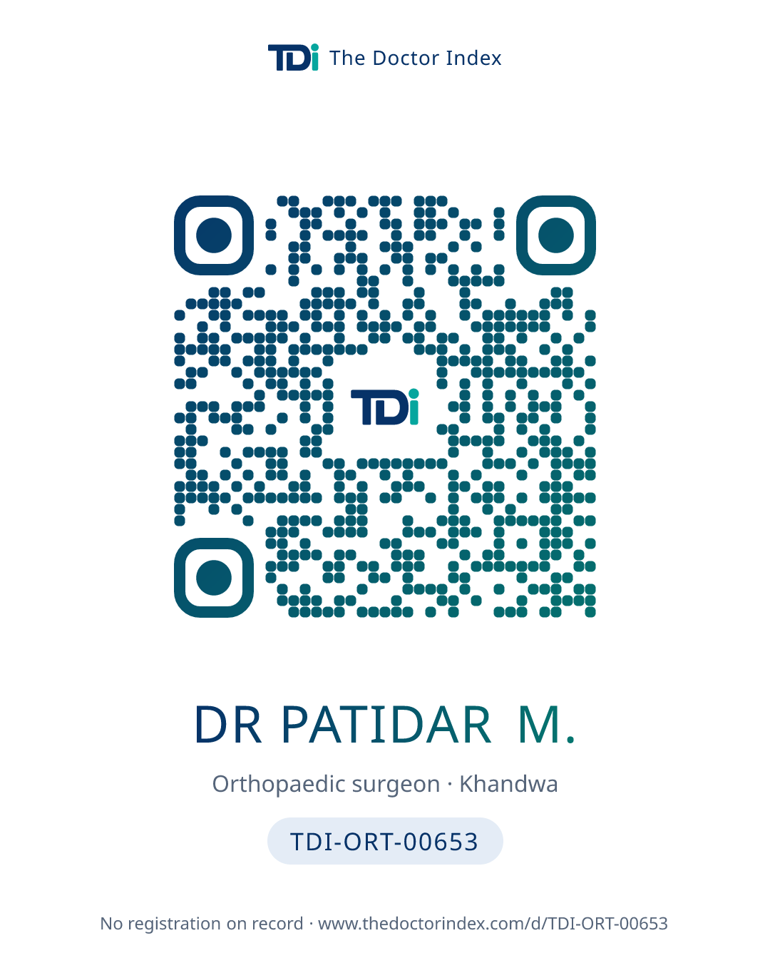 QR card for Dr Patidar M., TDI-ORT-00653