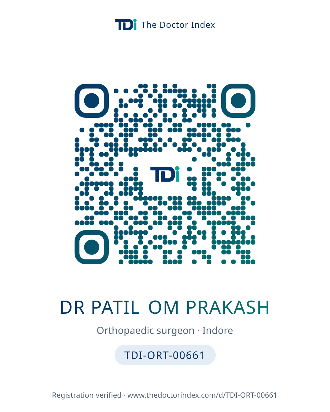 QR card for Dr Patil Om Prakash, TDI-ORT-00661