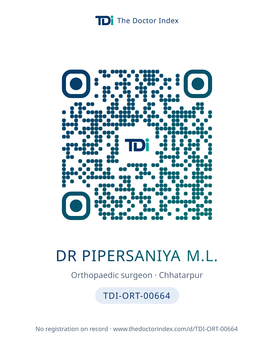 QR card for Dr Pipersaniya M.L., TDI-ORT-00664