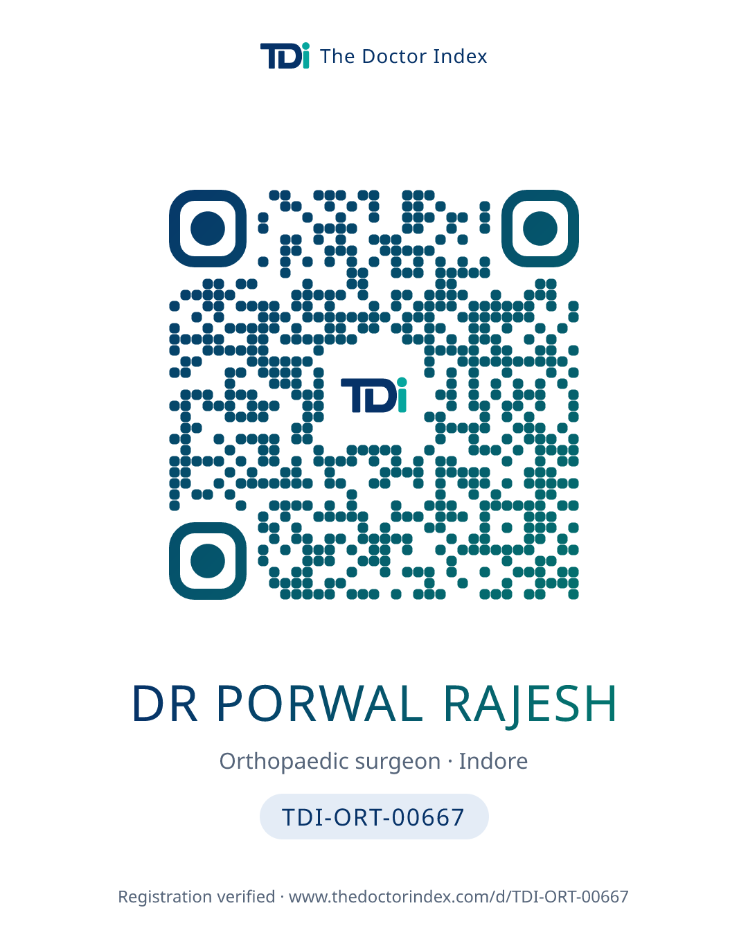 QR card for Dr Porwal Rajesh, TDI-ORT-00667