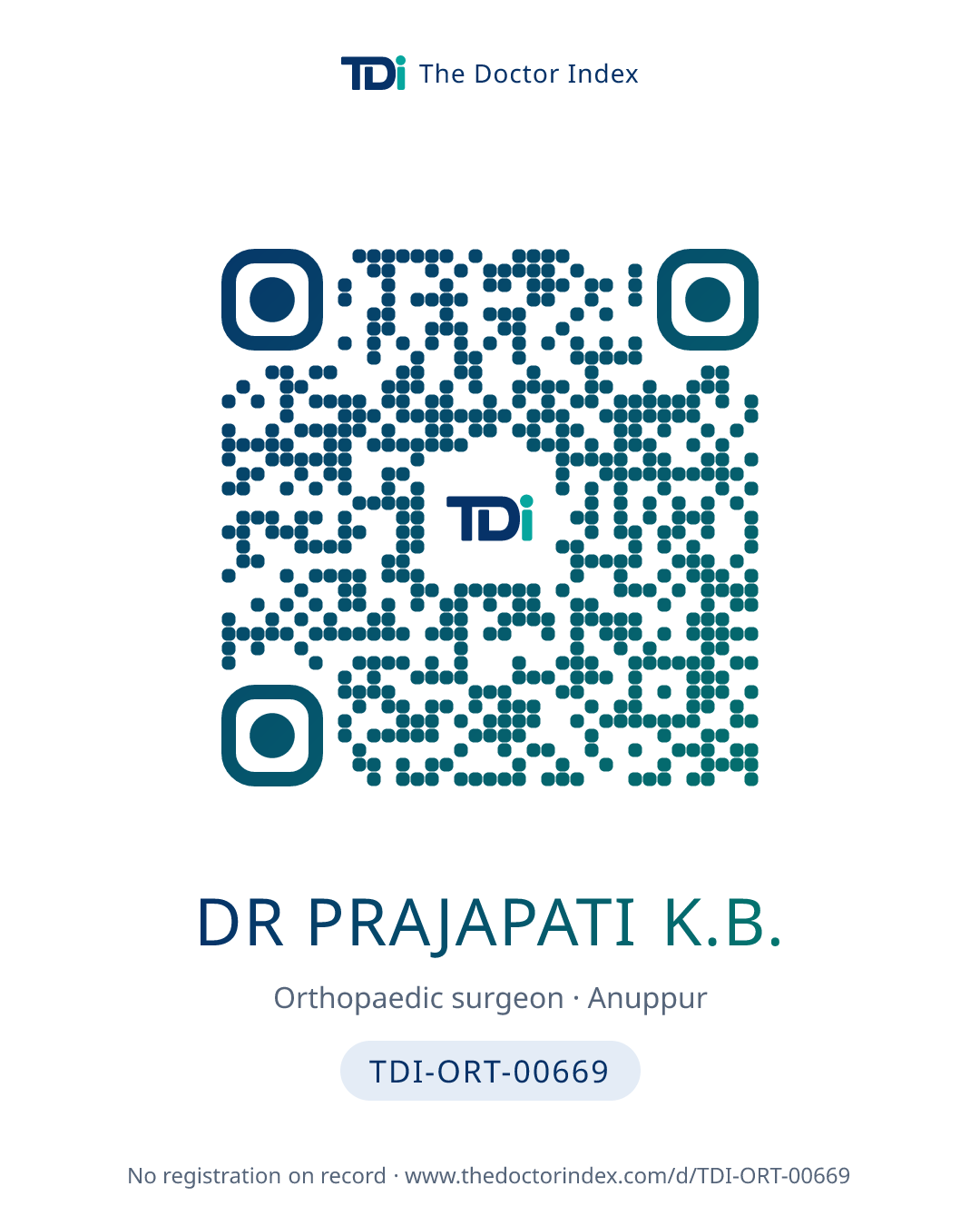 QR card for Dr Prajapati K.B., TDI-ORT-00669