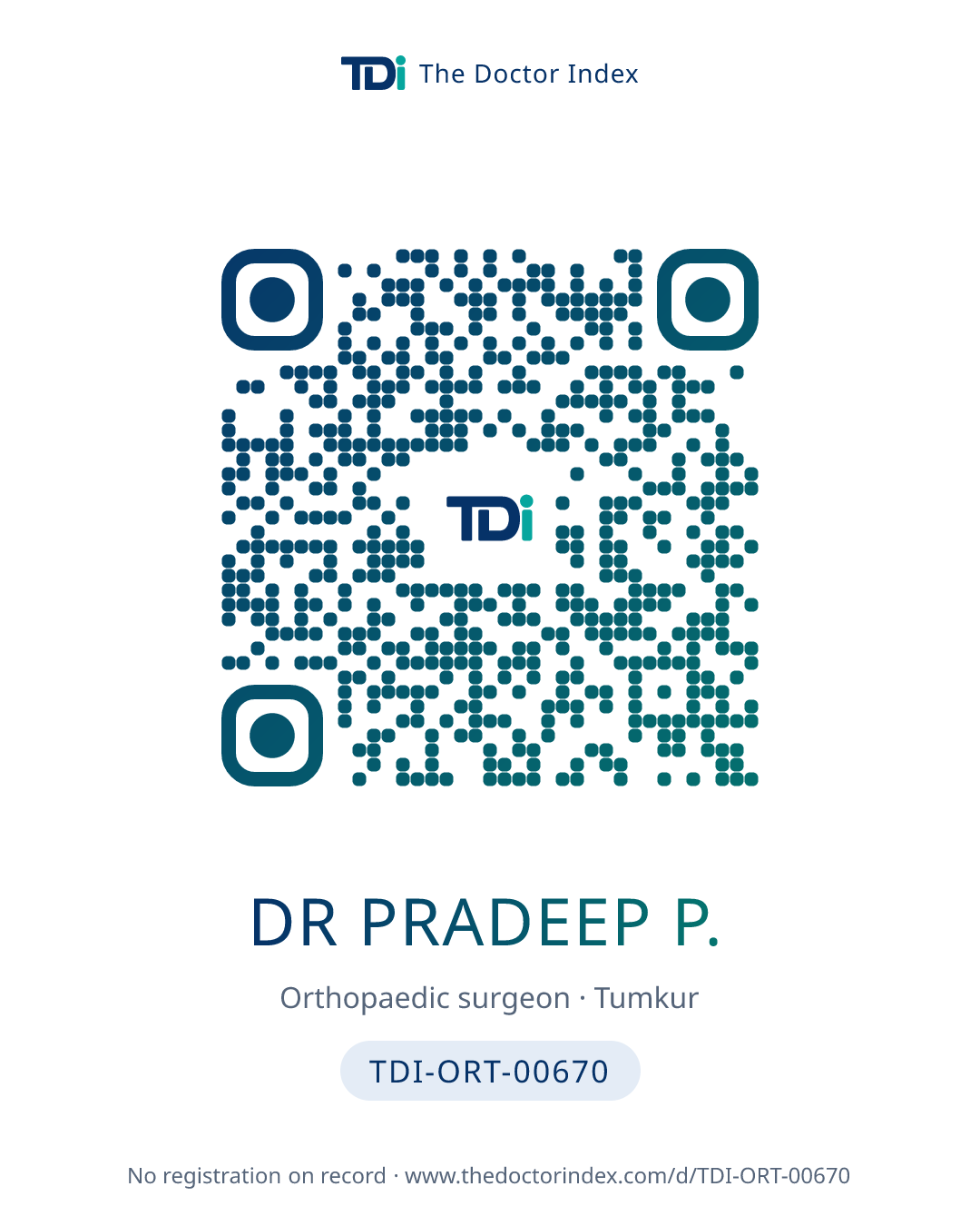 QR card for Dr Pradeep P., TDI-ORT-00670